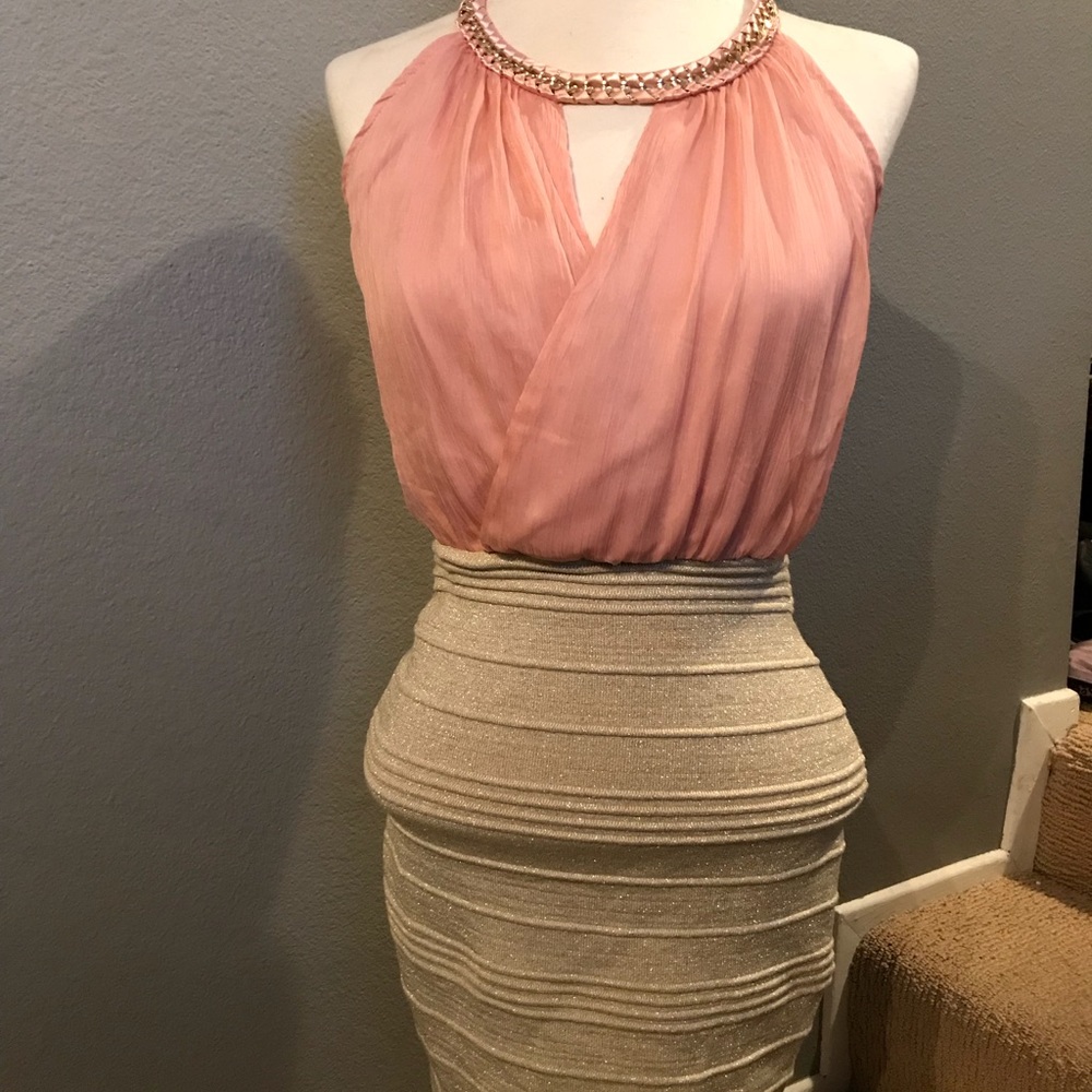Wow couture sexy bodycon dress gold chain neck